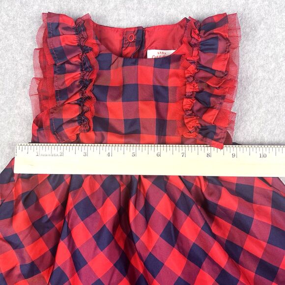 Cat and Jack Baby Dress 6-9 Months Red Check Plaid Ruffle Lined Gown Party - Picture 7 of 13